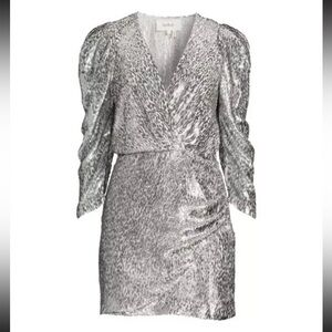 ba&sh Divina Silver Metallic Silk Blend Mini Dress Size M NWT $650